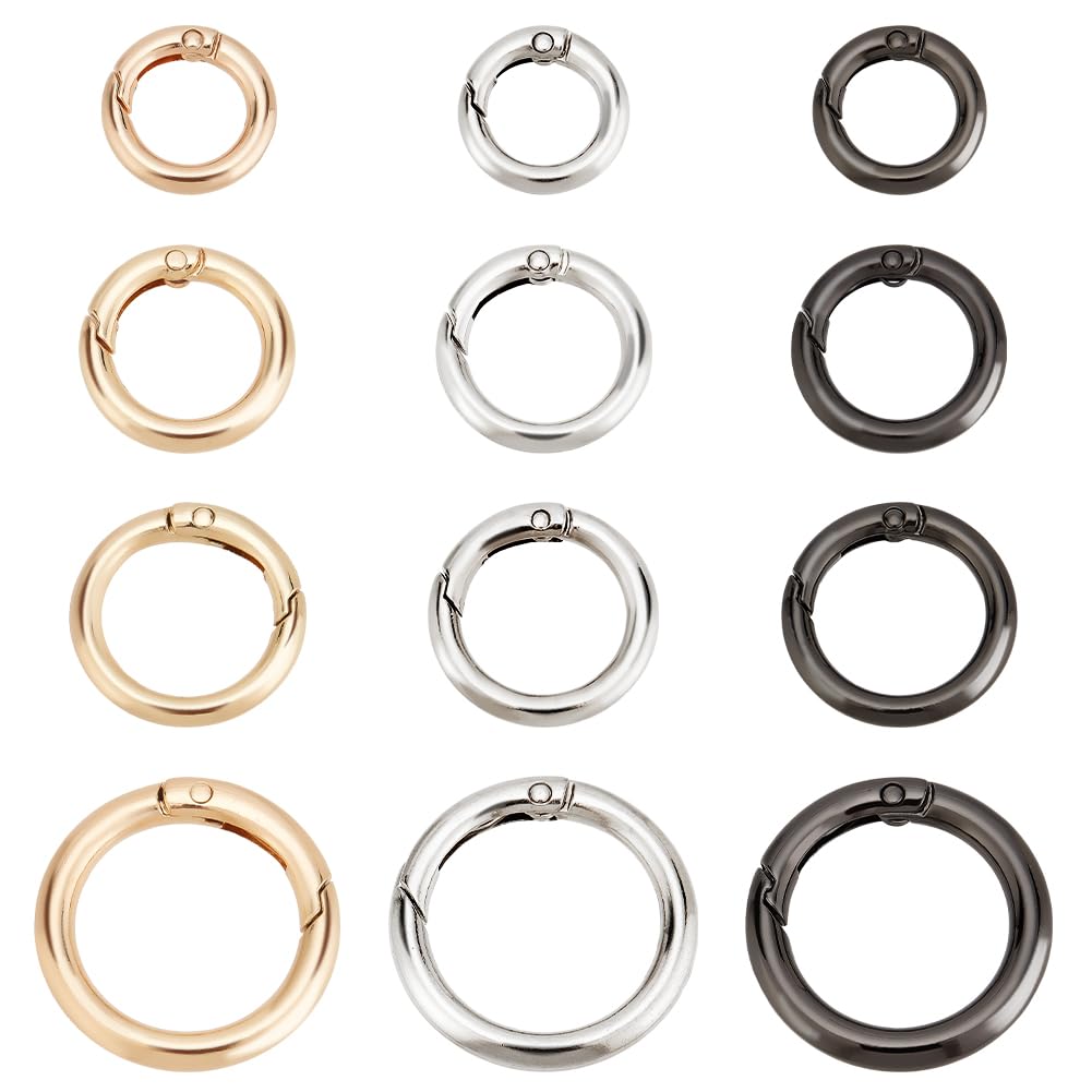 PH PandaHall 24 pcs 3 Colors 20/25/28/35mm Spring O Ring Round Carabiner Snap Clip Hook Trigger Spring Keyring Buckle for Keychain Bags Purse Jewelry DIY Craft Making, Light Gold/Platinum/Gunmetal
