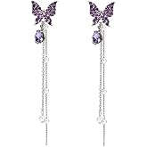 TIANHONGYAN Chic Crystal Butterfly Linear Dangling Long Earrings Bohemian Chandelier Pearl Tassel Drop Dangle Earrings Party Jewelry for Women Girls