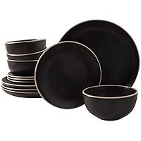 Gibson Home Rockaway Round Stoneware Dinnerware Sets, Service for 4 (12pcs), Black