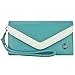 caseen ViVi Wallet Clutch Purse Case Compatible with Apple iPhone XS Max XR XS X 8 7 6S Plus, Samsung Galaxy S9/S9 Plus/S8/S8 Plus/Note 9 Note 8, Google Pixel 2 HTC LG MOTO & more (Teal/White, Large)