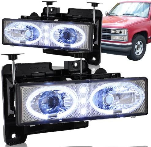 Chrome housing Halo projector Headlight Compatible with 88-02 Chevy/GMC C10 Truck