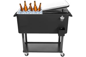 Cimcame Outdoor Standing Cooler with Wheels Outside Beverage Cooler Cart 80Qt Patio Rolling Ice Chest for Backyard Bar Party