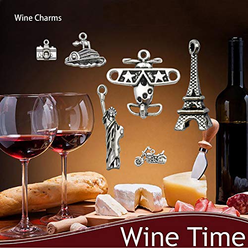 WOCRAFT 50 Sets Craft Supplies Travel Themed Wine Glass Charms Markers Wine Tasting Party Decoration Supplies Gift with 25mm Strong Stainless Steel Wine Glass Charm Rings (M353) - Thumbnail 4