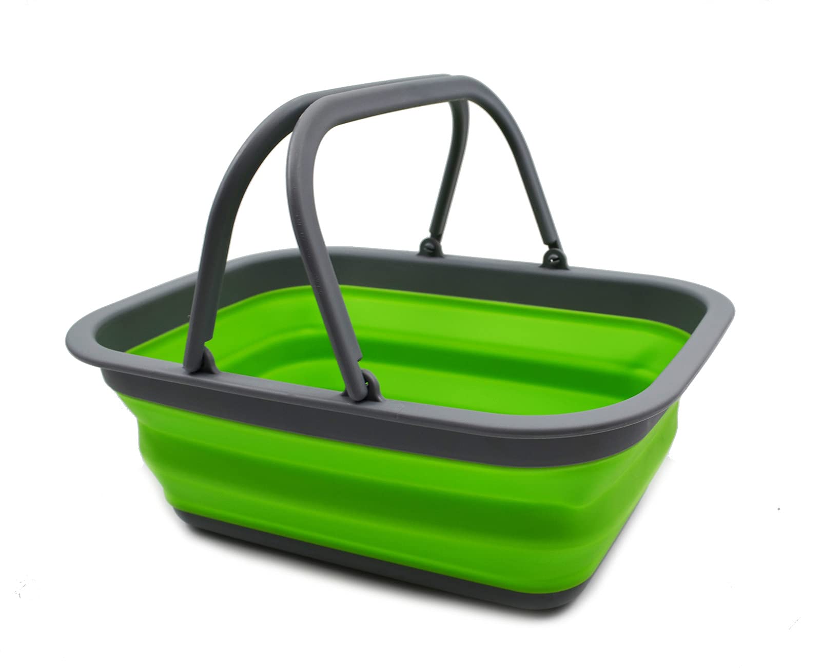 SAMMART 9.2L Collapsible Tub with Handle - Portable Outdoor Picnic Basket/Crater - Foldable Shopping Bag - Space Saving Storage Container (Dark Grey/Green, 1) — image 1