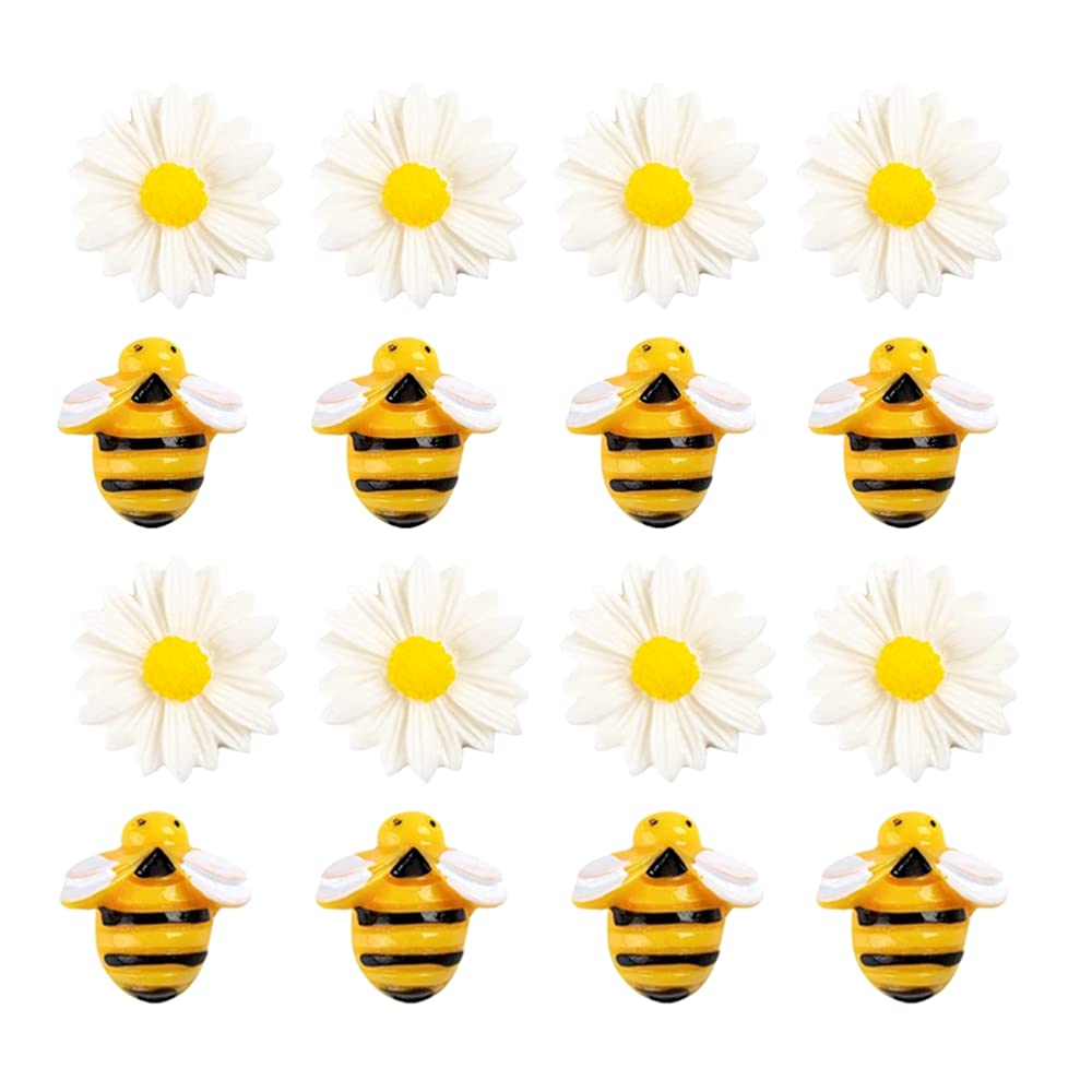 50 PCS Bee Flower Cabochons Resin Bee Flatback Cabochons Bee Resin Decoration for Scrapbooking Phone Case Decor Hair Accessories Fairy Garden Decor