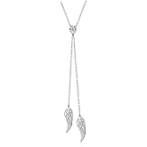 AINFQY 925 Sterling Silver Angel Wing Necklaces for Women Zirconia Guardian Birthstone Necklace Jewelry Angel Wing Tassel Pendant Y Necklace Jewelry Gifts for Women Girls Mom Daughter