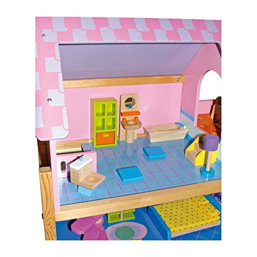 small foot 1535 Puppenhaus "Rosa" aus Holz, mit 3 Etagen, Wendeltreppe, Fahrstuhl und 23 Puppenmöbeln, ab 3 Jahren – Bild 3
