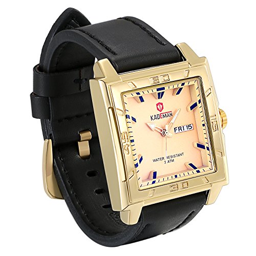 JewelryWe Men Square Big Wrist Watch Japan Quartz Analog Leather Business Dress Watches