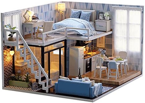 HangboughtEU Wooden DIY Dollhouse Mini Handmade Kit Doll House Miniature LED Light Cabin Fairy Tale Home Decoration House Girls Kids (6#)