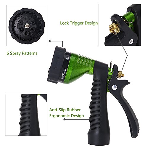 GREEN MOUNT Garden Hose 25 Feet with 5/8 Solid Brass Coupling Fittings, Durable and Flexible Water Hose, 6 Function High Pressure Spray Nozzle for Household Use