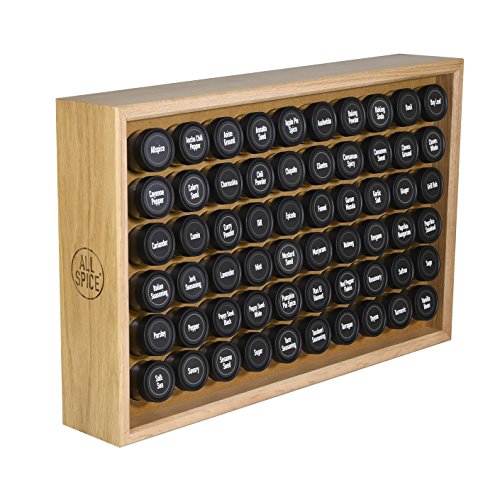 AllSpice Wooden Spice Rack, Includes 60 4oz Jars- Oak