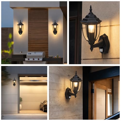 Aranzyec Motion Sensor Outdoor Wall Lights, PIR Outdoor Wall Light Mains Powered, Aluminum Outside Lantern, Waterproof Porch Light Fixtures Wall Mount for Entryway Doorway Garage, E27 Socket