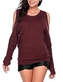 Women Long Sleeve Ribbed Knit Cut Out Top Cold Open Shoulder Sweater Blouse