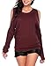Women Long Sleeve Ribbed Knit Cut Out Top Cold Open Shoulder Sweater Blouse