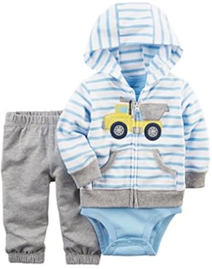 Baby Boys 3-Piece Short-Sleeve Safari Bodysuit, Blue, 3 Months