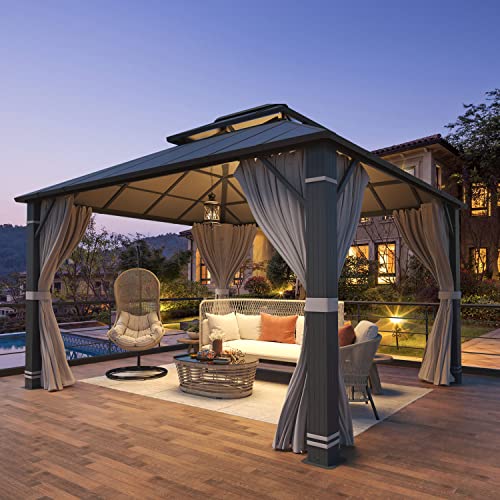 YOLENY 12' x 14' Hardtop Gazebo, Permanent Outdoor Aluminum Patio