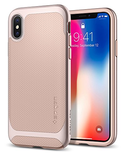 Spigen Neo Hybrid iPhone X Case Herringbone with Flexible Inner Protection and Reinforced Hard Bumper Frame for Apple iPhone X (2017) - Pale Dogwood & Platinum Gold