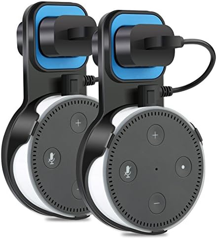 Echo Dot Holder, TUTU TECH Essential Outlet Wall Mount Hanger Stand for Amazon Echo Dot 2nd Generation with Charging Cable, Without Messy Wires or Screws, 2-Pack, Black