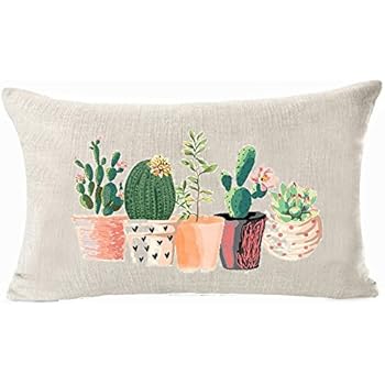 Bnitoam Art Potted Succulents Cactus Flowers Cotton Linen Throw Pillow Covers Case Cushion Cover Sofa Decorative Square 12 X 20 inch (1)