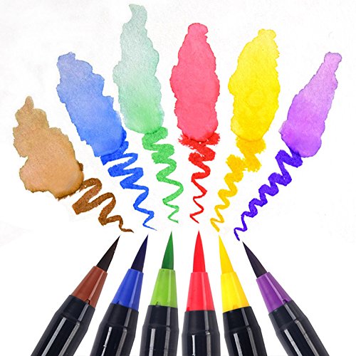 DOTKV Watercolor Brush Markers Pen Non Toxic Set of 20 Paint Pens Bright Neon Colored Soft Flexible Tip Plus 1 Auto Water Pen