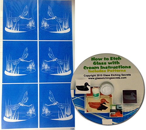 Dragonfly Glass Etching Stencils in Pond (6 on Sheet) + Free How to Etch CD