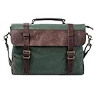 S-ZONE Vintage Canvas Genuine Leather Messenger Traveling Briefcase Shoulder Laptop Bag