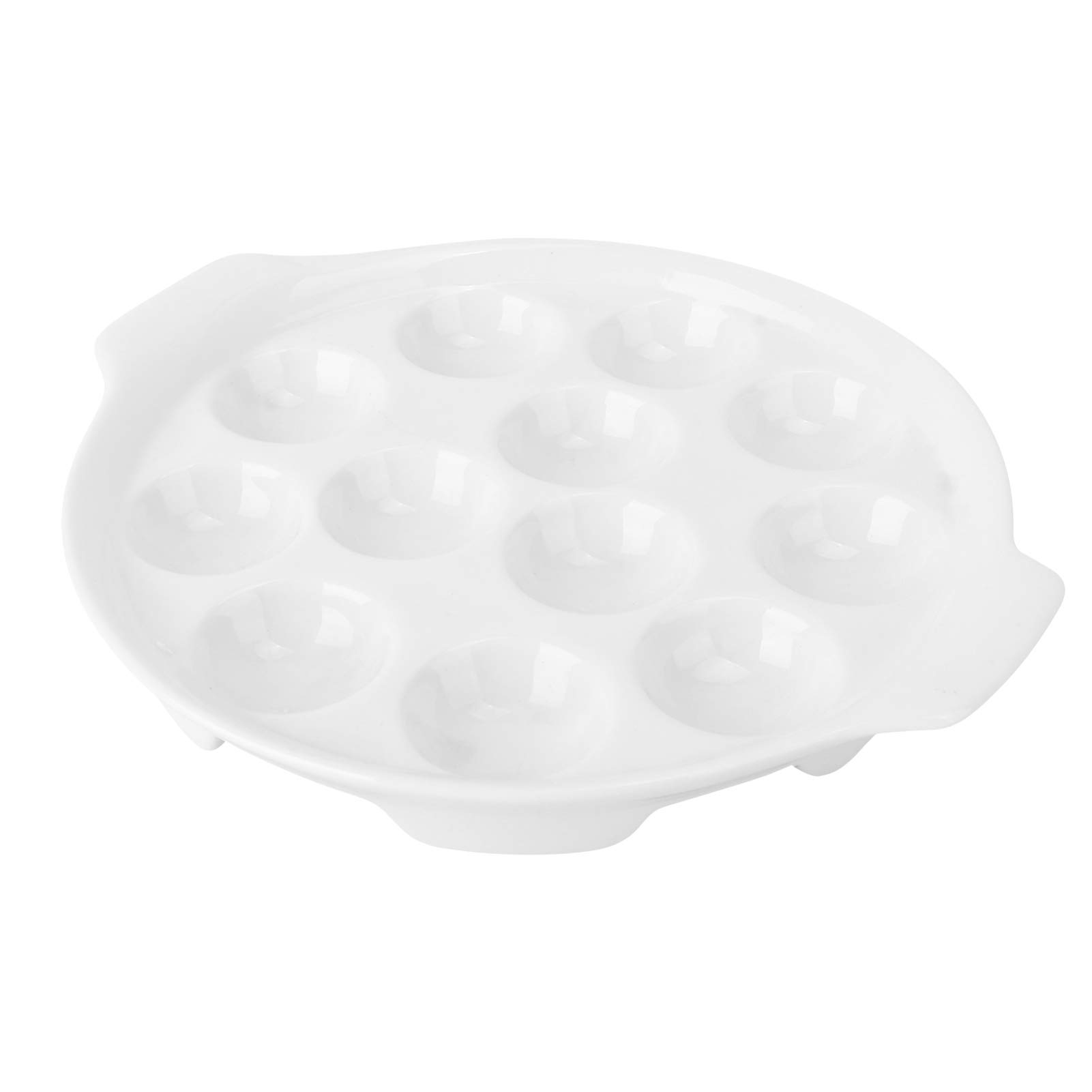 Cabilock Ceramic Escargot Plates Snail Dish with 12 Holes, 10 inch Oyster Serving Pan with Handles, Seafood Snail Dish Plate White Seafood Barbecue Baking for Home, Kitchen, Restaurant