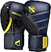 Hayabusa T3 Boxing Gloves for Men and Women Wrist and Knuckle Protection, Dual-X Hook and Loop Closure, Splinted Wrist Support, 5 Layer Foam Knuckle Padding - Navy/Yellow, 16 oz