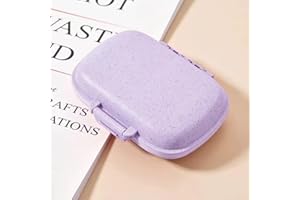 Travel Pill Organizer Wheat Purple,Slim Portable Pill Case,8 Compartments Daily Storage,Lightweight Moisture Resistant Design