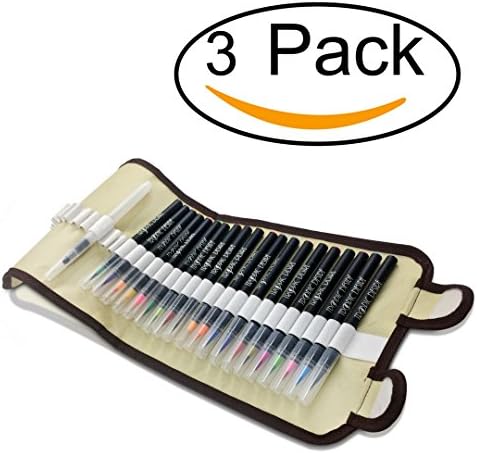 Tropic Desire Watercolor Brush Pen Set – Vivid Watercolors for Professionals, Beginners, Adults, and Kids – 20 Watercolor Art Markers and Water Pen + BONUS Roll Up Wrap Case (3 Pack)