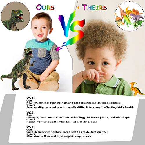 Adjustable Dinosaur Toys, 6 Pack 11" Large Plastic Dinosaur Figures, Non-toxic Tasteless Dinosaur With Movable Parts Function, Highly Detailed Realistic Dinosaur Set for Kids Educational Dinosaur Toys
