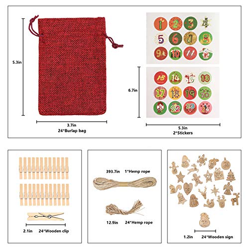 Bestier Christmas Advent Calendar 2020, 24 Days Xmas Countdown Calendar DIY Advent Calendar Set, Hanging Burlap Gift Bags, 24 Calendar Stickers and Small Wooden Sign, Christmas Decoration Supplies
