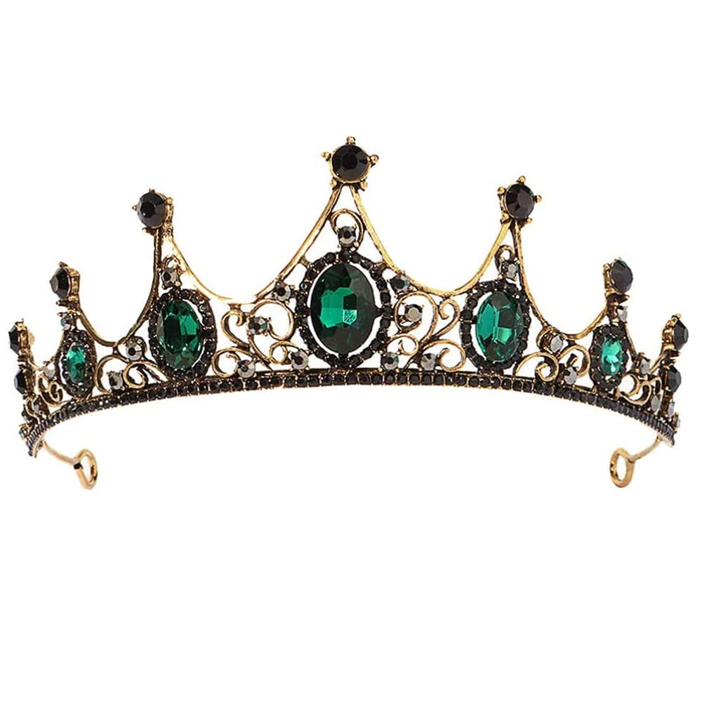 FARBEIR Green Baroque Crown Gothic King Queen Tiara Vintage Crystal Headpiece for Party Pageant Wedding Prom