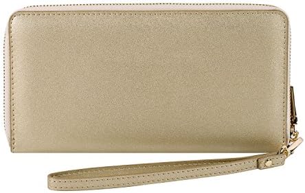 Women RFID Blocking Wallet Genuine Leather Zip Around Clutch Ladies Purse Wristlet (Rose Gold)