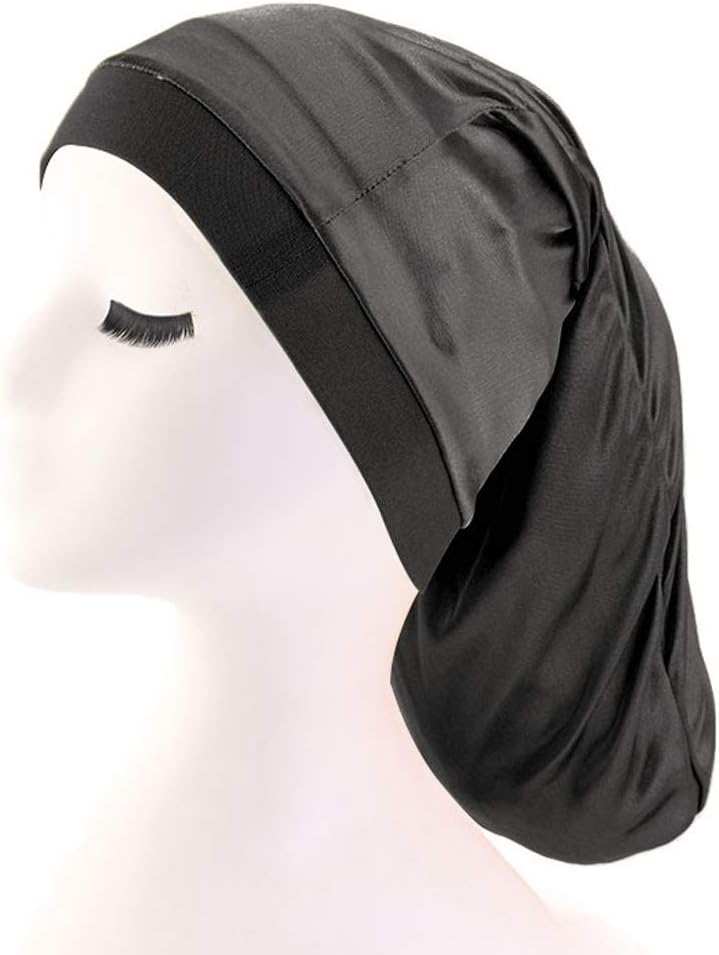 Unisex Open Back Spandex Dreadlocks Braids Hair Bonnet Cap Long Cylinder Sleep Slouch Hat for Men Women (Black)