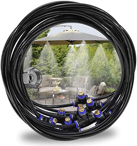 ACBungji Air Misting Outdoor Cooling System Easy Set 8M Misting line + 11Brass Mist Nozzles + 1Metal Threaded Adapter(3/4") for Watering Fan Patio Garden Umbrellas Greenhouse Trampoline for Waterpark