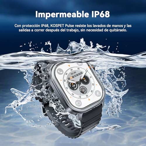 KOSPET Pulse Smart Watch, AMOLED 1.96 Inch Ultralight Sports Smartwatch Bluetooth Calls, Heart Rate Monitor/SPO₂/Sleep, 25 Days Battery, IP68 Waterproof, 175 Sports Modes