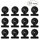12 Refrigerator Magnet Clips -30 mm Wide - Magnetic Metal Clips for Fridge,Dry Erase Board and Whiteboard,Perfect for Home, School, Classroom and Office Use,Black