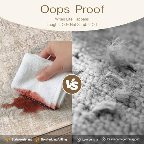 PureCozy 8x10 Beige Washable Neutral Area Rugs Living Room décor Floral Distressed Large Throw Rug Non Slip Stain Resistant Rugs Low Pile Soft Carpet Dining Room Bedroom Office Farmhouse Playroom