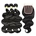 Mureen Brazilian Hair 3 Bundles with Closure Body Wave 4×4 Virgin Hair Lace Closure with Bundles Unprocessed Human Hair Extensions Weave Weft With Closure Natural Color (12 14 16 +10, Three Part)