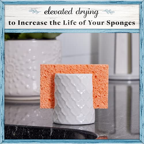 Home Acre Designs Sponge Holder for Kitchen Sink, Enbossed Ceramic