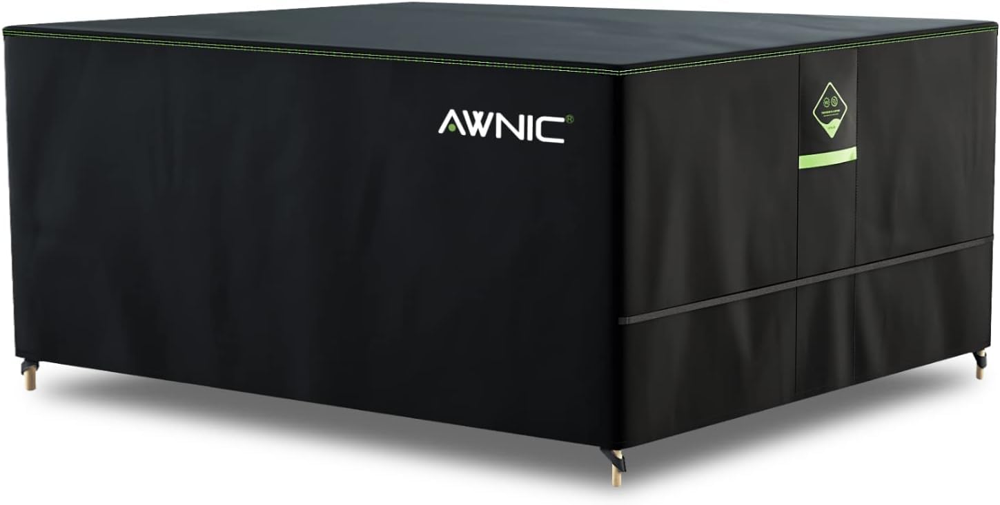 AWNIC Garden Furniture Cover Waterproof with Hooks Heavy Duty 420D Oxford, Windproof Anti-UV Outdoor Patio Table Covers with Air Vent, Rectangular Black (150 * 120 * 71cm)