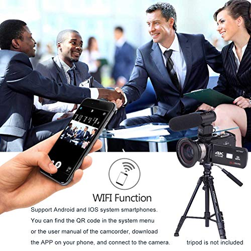 Camcorder, Video Camera 4K VETEK Ultra HD Digital WiFi Camera 30.0MP 3.0 inch Touch Screen IR Night Vision 16X Digital Zoom Recorder External Microphone Wide Angle Lens,2 Batteries - VETEK