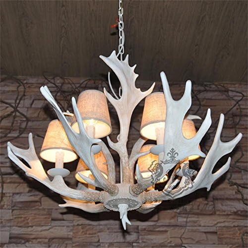 TOYM US- Parlor Bar cafe creative personality retro resin antler chandelier six Mediterranean ( Color : 6 White Lights (with Lampshade) )