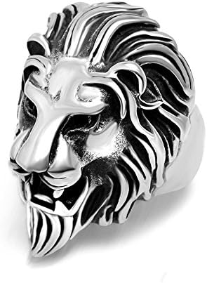 Kardiar Men's 316L Stainless Steel Lion Head Vintage Biker Ring Silver Black Size 12
