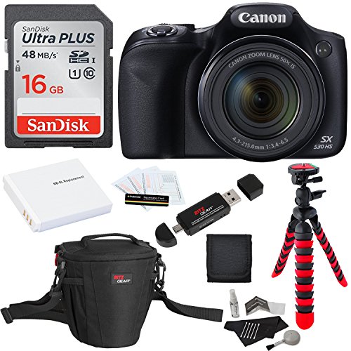 Canon-PowerShot-SX530-HS-SDHC-16GB-Tripod-Ritz-Gear-Bag-Battery-Ritz-Gear-Card-Reader-Cleaning-Kit-Screen-Protector-Polaroid-Memory-Card-Wallet