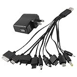 TOOGOO(R) 10 in 1 Cell Phone Adapter USB Wall Charger Black AC 100-240V US Plug