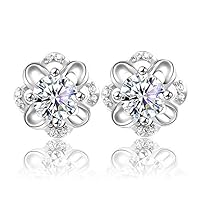 HuntGold2 Ear Stud Crystal Flower Rhinestone Earrings Elegant Women Alloy Gift 1 Pair-Silver