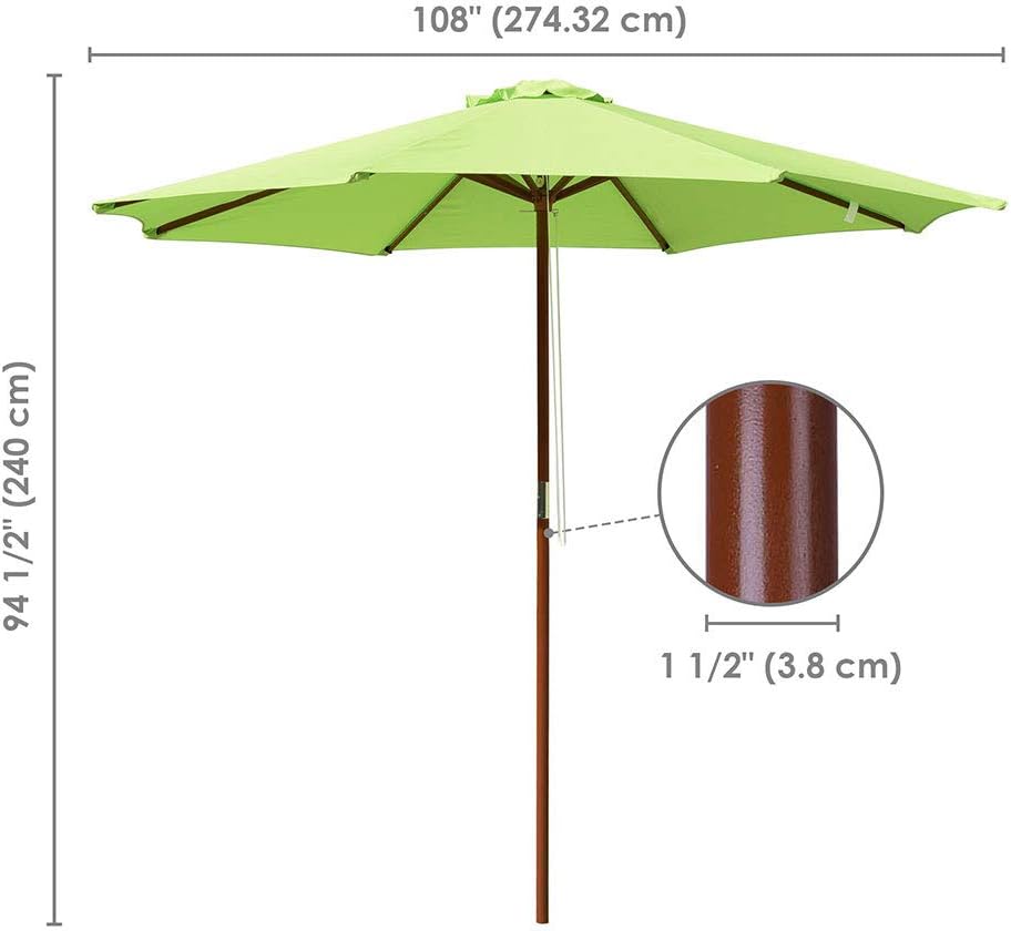 Amazon Com Yescom 9ft Wooden Patio Umbrella 8 Ribs Outdoor Market Table Umbrella Garden Backyard Parasol Sunshade Bright Green Garden Outdoor