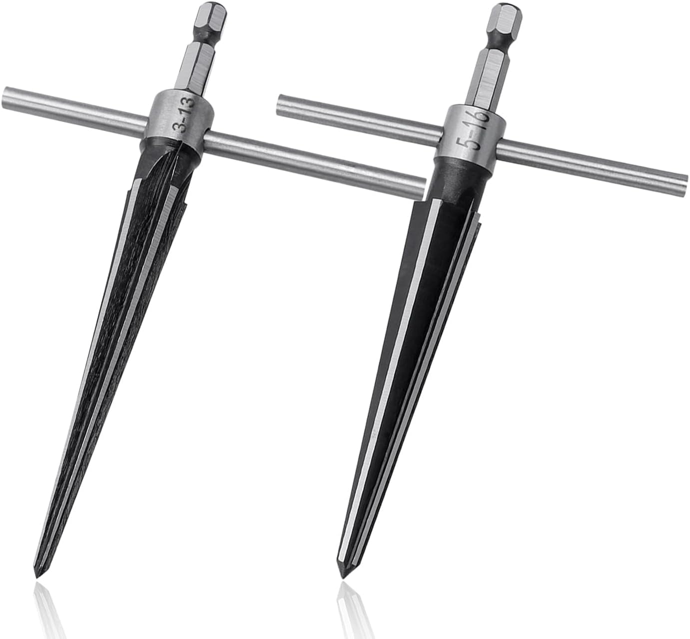 Gasea 2 Packs Tapered Reamer, 1/4" Hex Shank T Shape Guitar Bridge Pin Hole Handle Drilling Reamer for Planks Chamfering Screw Sinking Holes